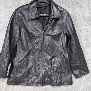 Vintage Wilsons Leather Mens Black Long Sleeve Bomber Jacket Size XXL Full Zip